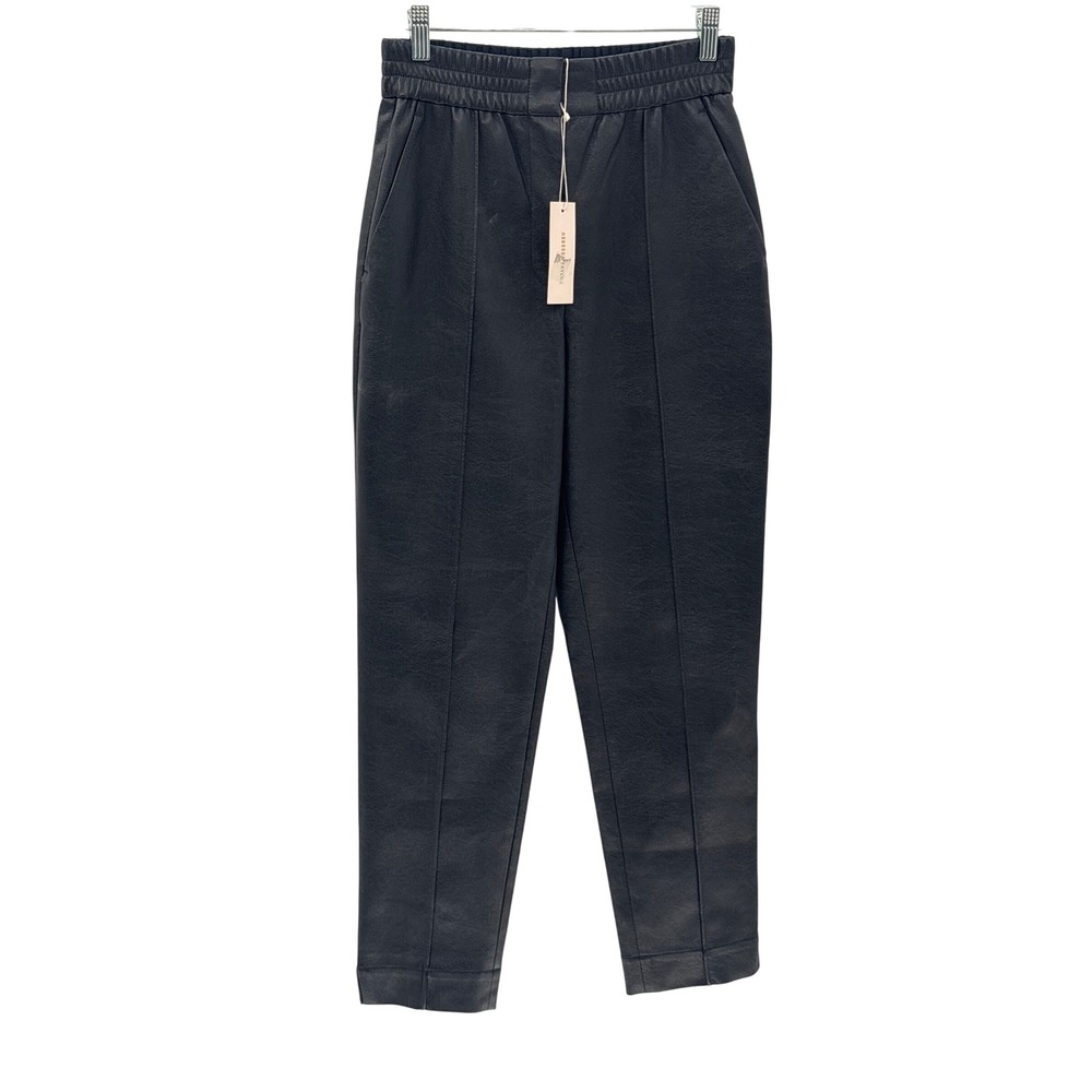 Rebecca Taylor Pants Faux Leather Women Size 2 Navy‎ Blue High Rise New